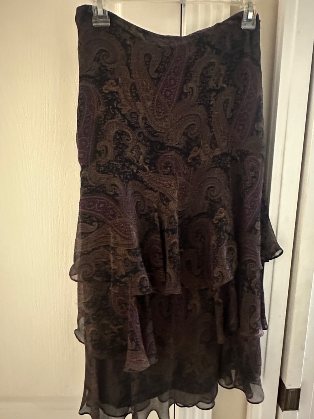 Ralph Lauren Womens Paisley Tiered Ruffle Dark Brown and Purple & Black  size 10